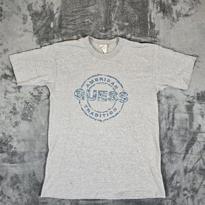 Vintage Guess Logo Gray T-Shirt Size XL Single Stitch